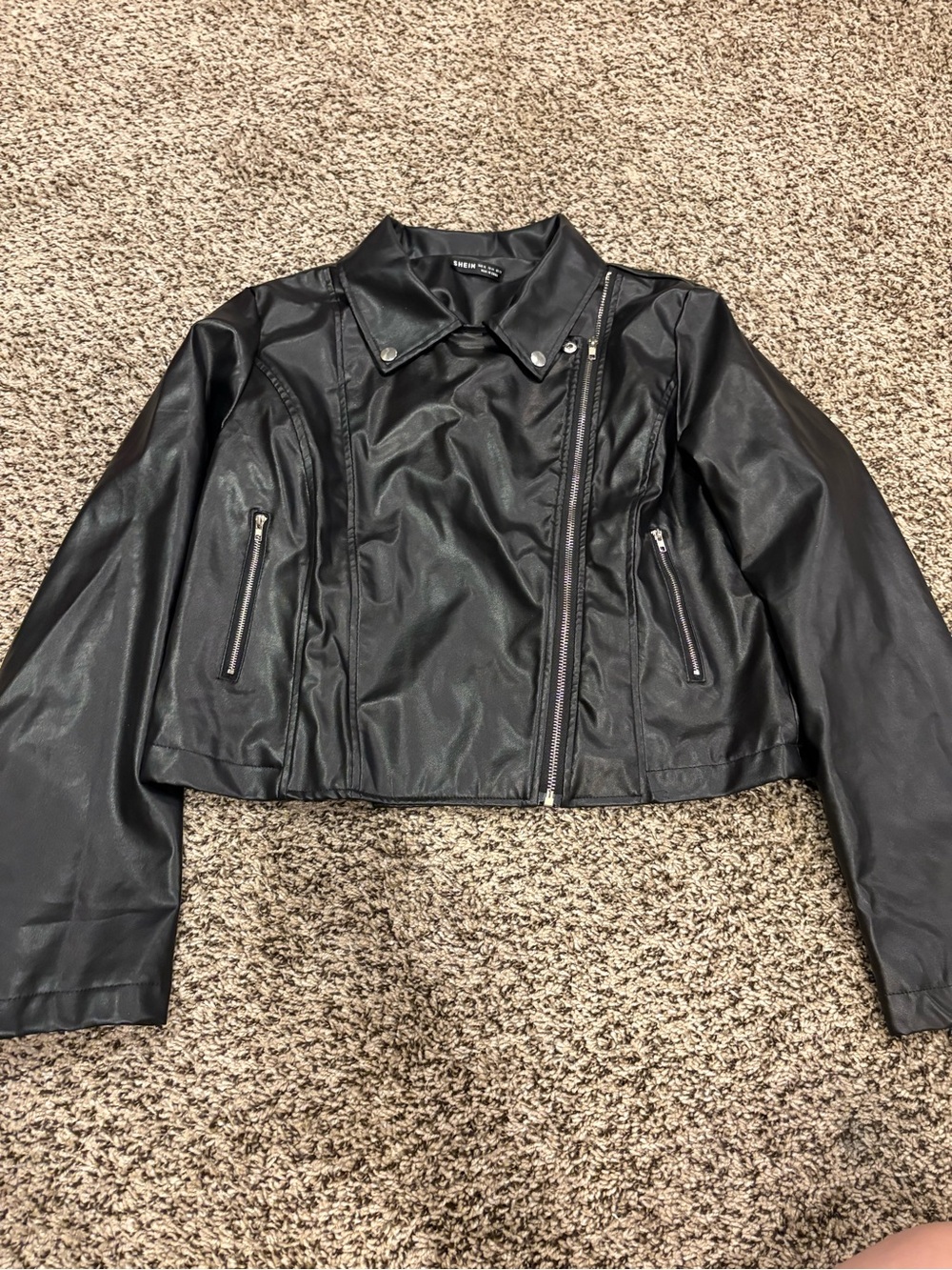 SHEIN Moto-Style Black Faux Leather Jacket - Women